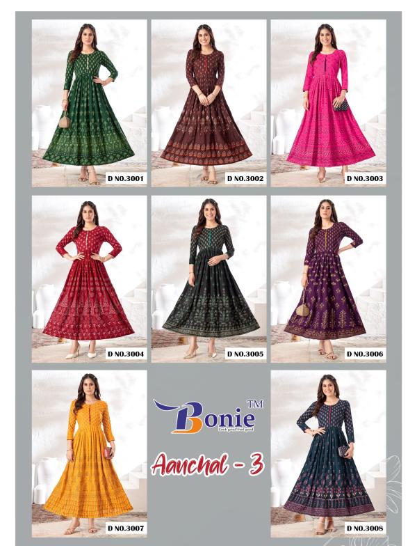 Bonie Aanchal Vol 3 Rayon Designer Long Kurti Collection